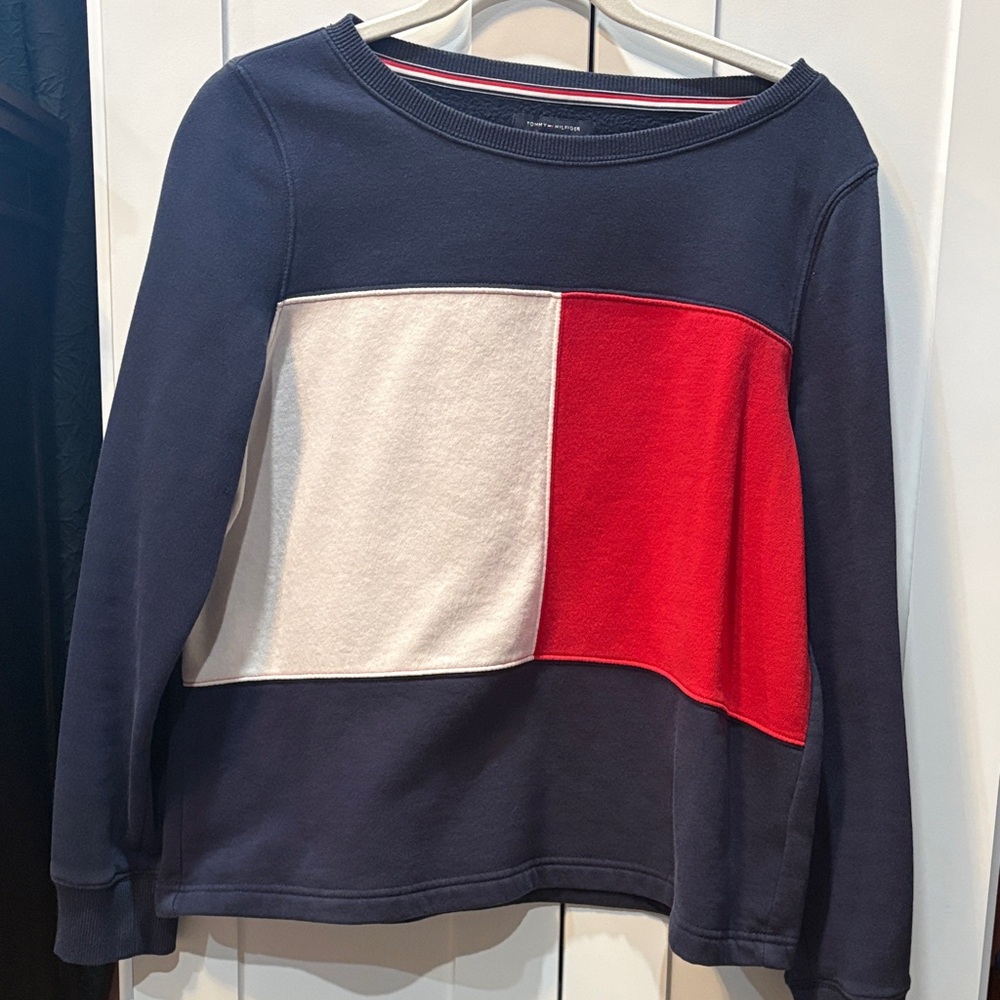 Tommy Hilfiger Navy, White & Red Colorblock Crewneck Sweater